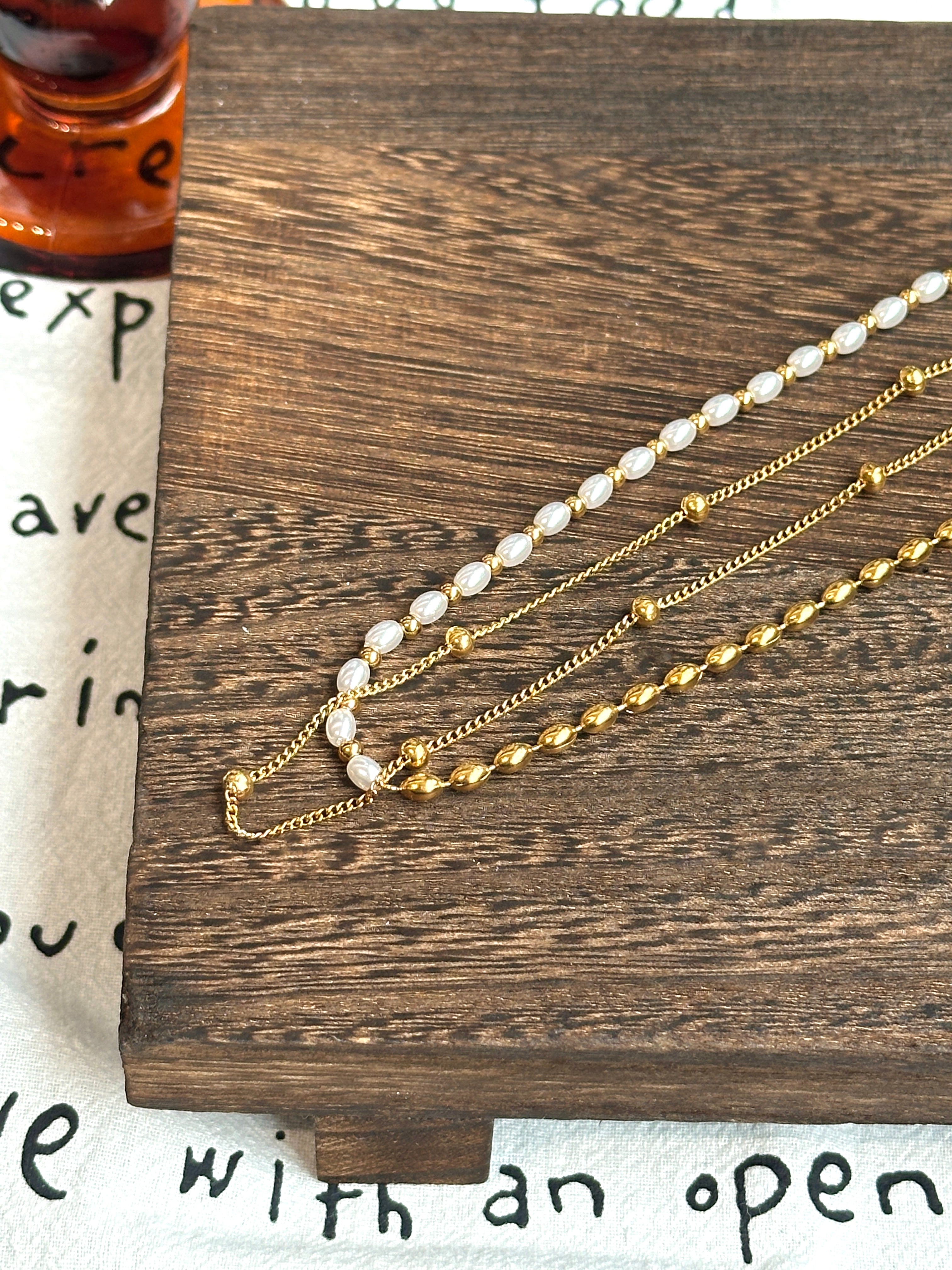 Art Deco double chain necklace, 18K gold plated brass, minimalist layered look, adjustable