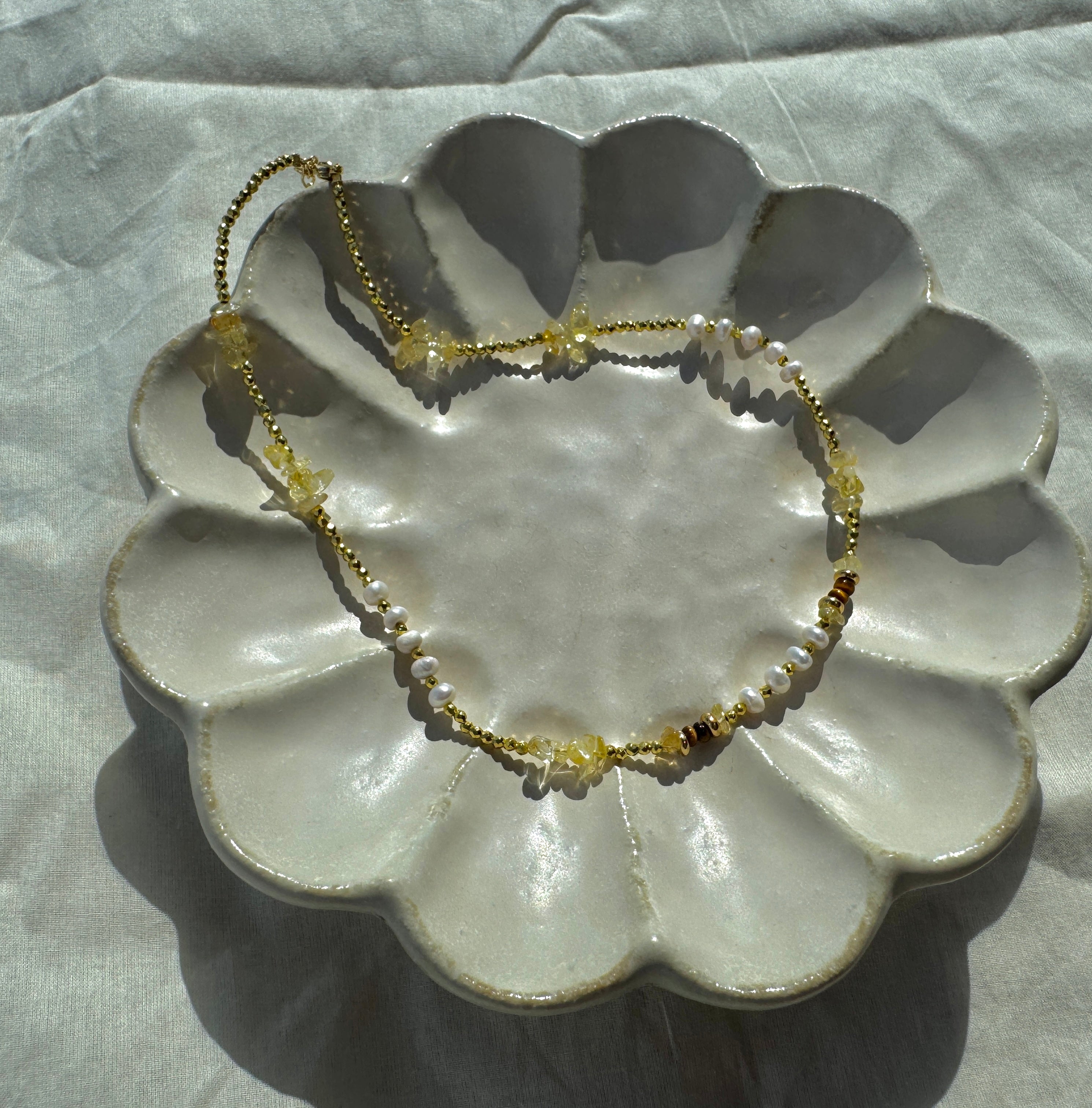 Minimalist champagne crystal beaded necklace, layerable