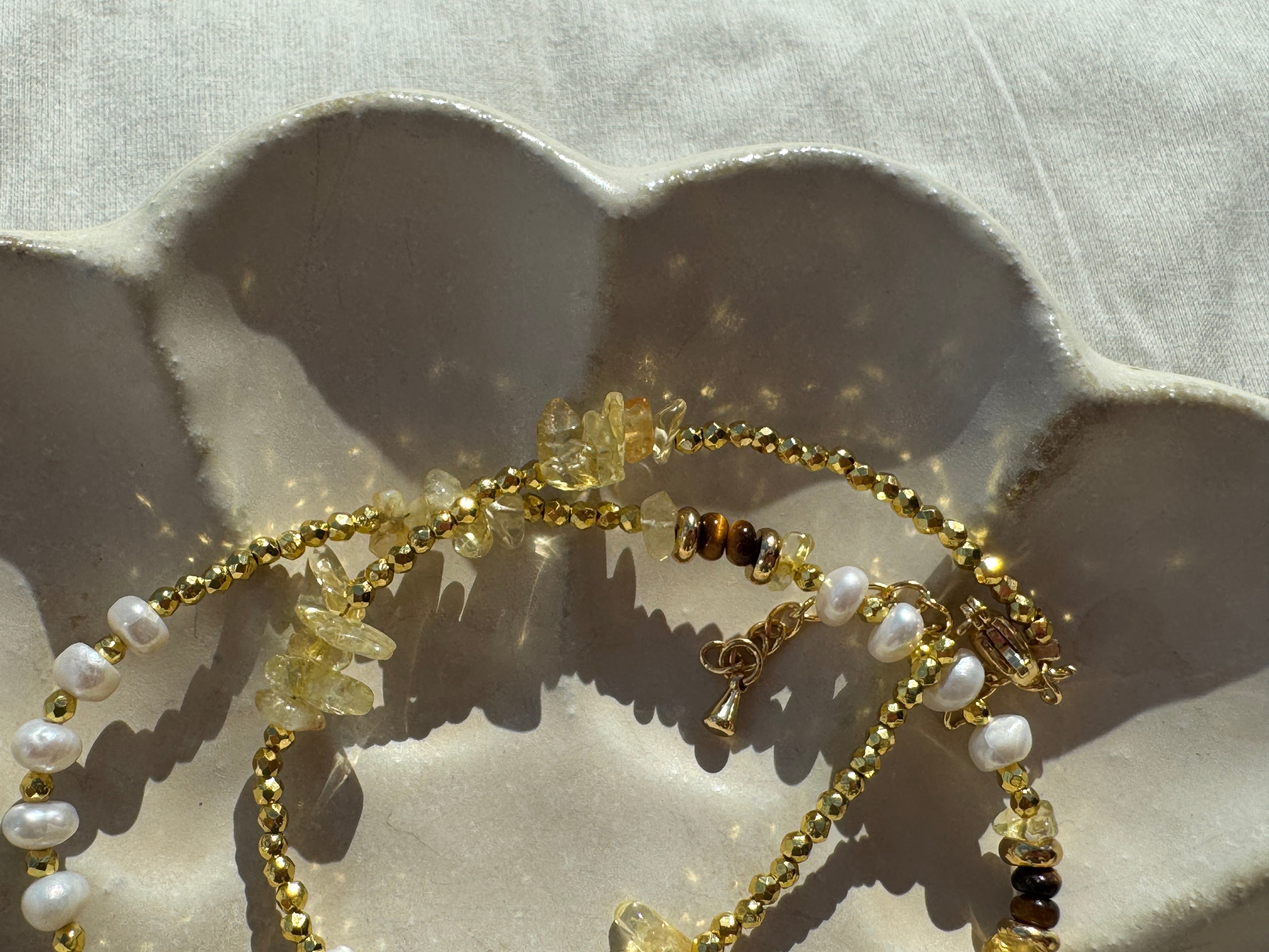 Champagne crystal beaded bracelet and necklace, minimalist, nickel safe