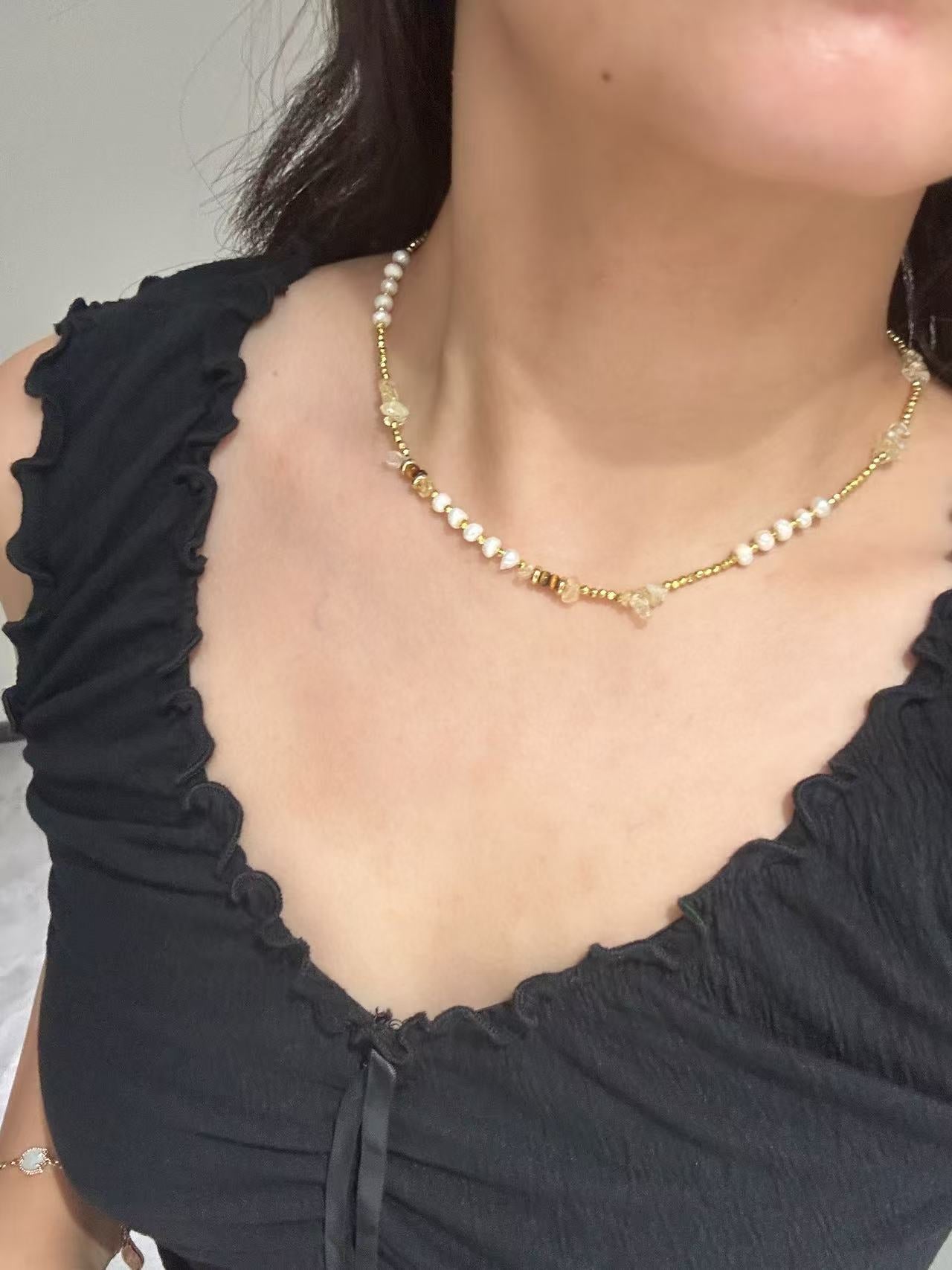Champagne Pebble Crystal Necklace