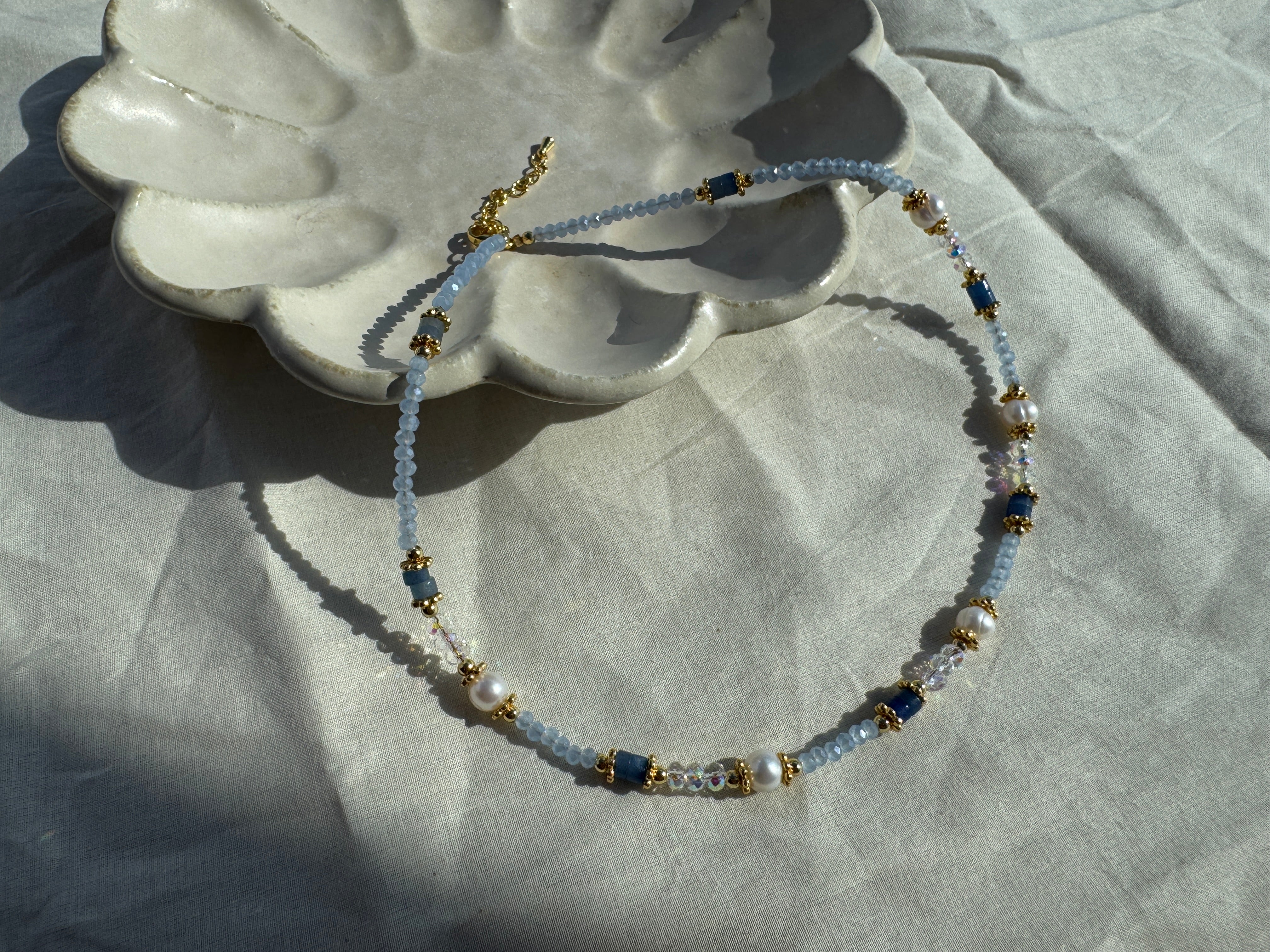 Aurora Blue Crystal Necklace - Halfhalf Jewelry