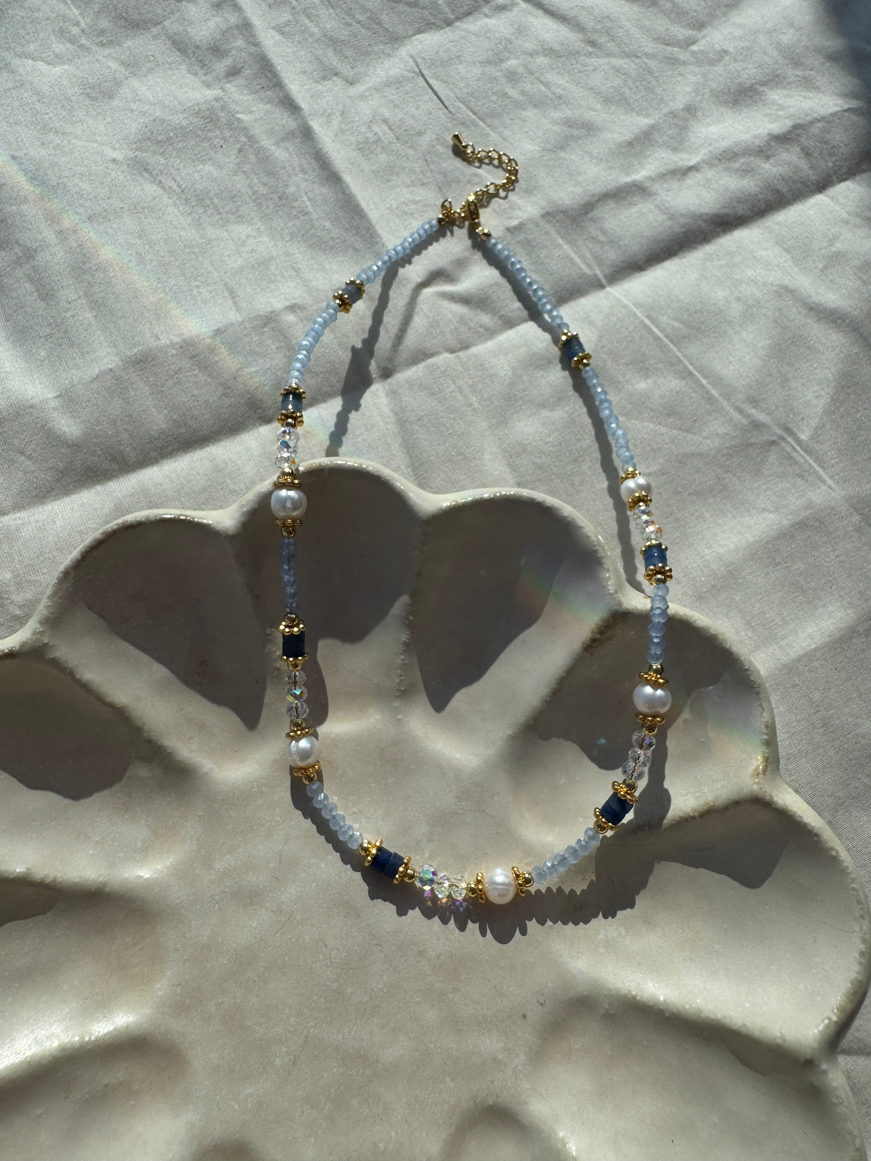 Aurora Blue Crystal Necklace - Halfhalf Jewelry