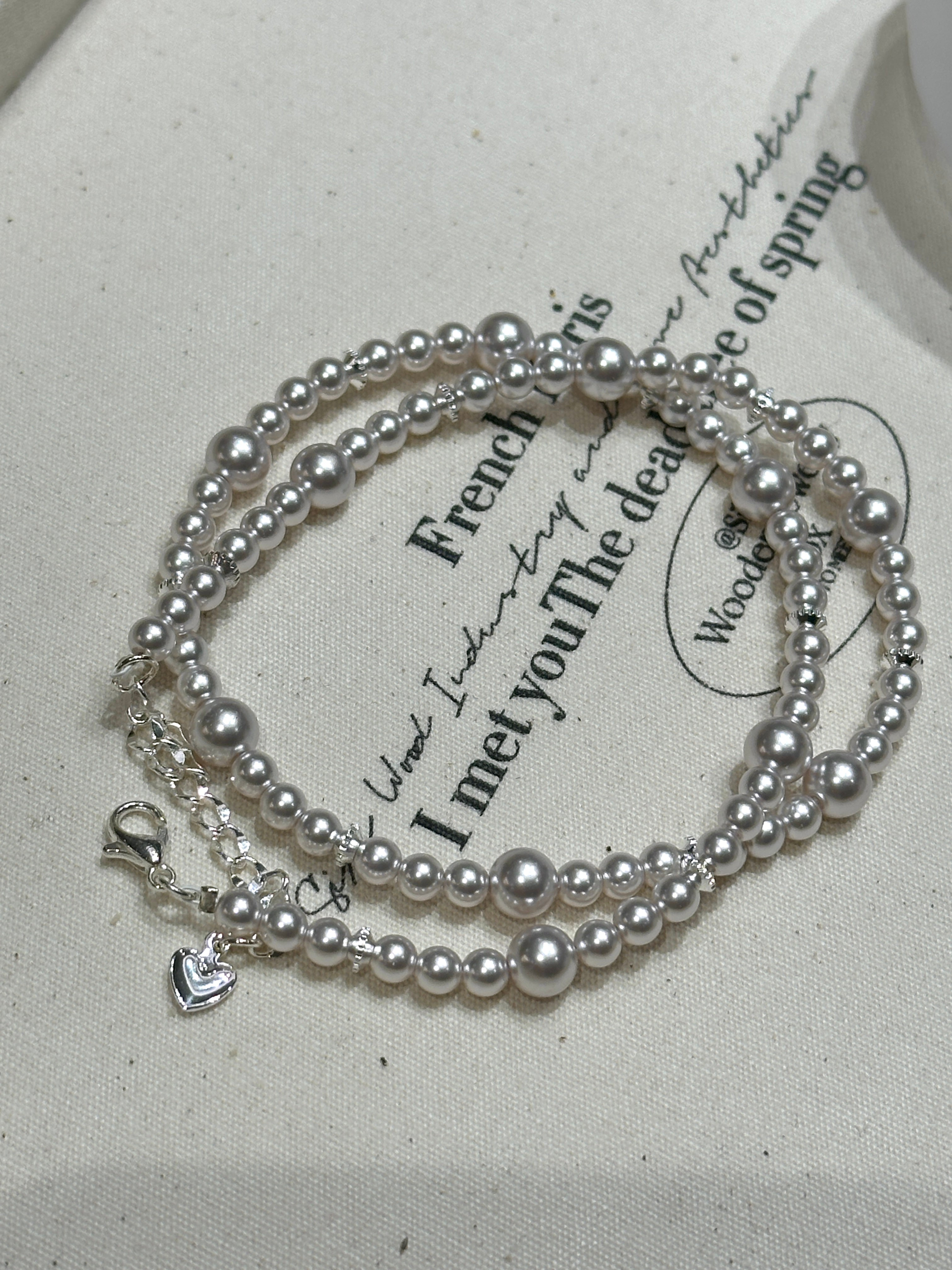 Mercury pearl necklace, white pearl beads with 18K gold plated accents, minimalist, stackable