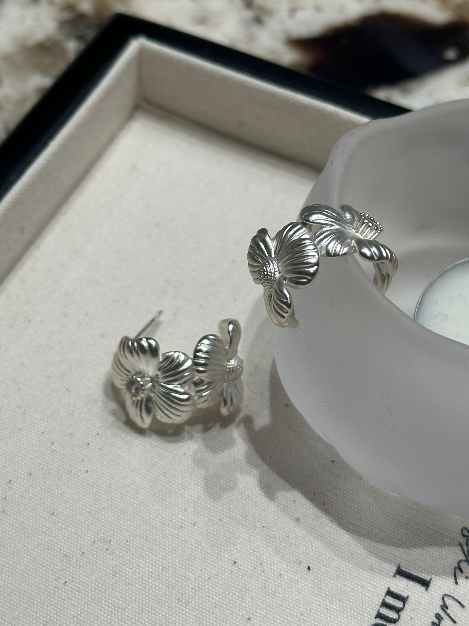 Silver Petal Bloom Hoop - Halfhalf Jewelry