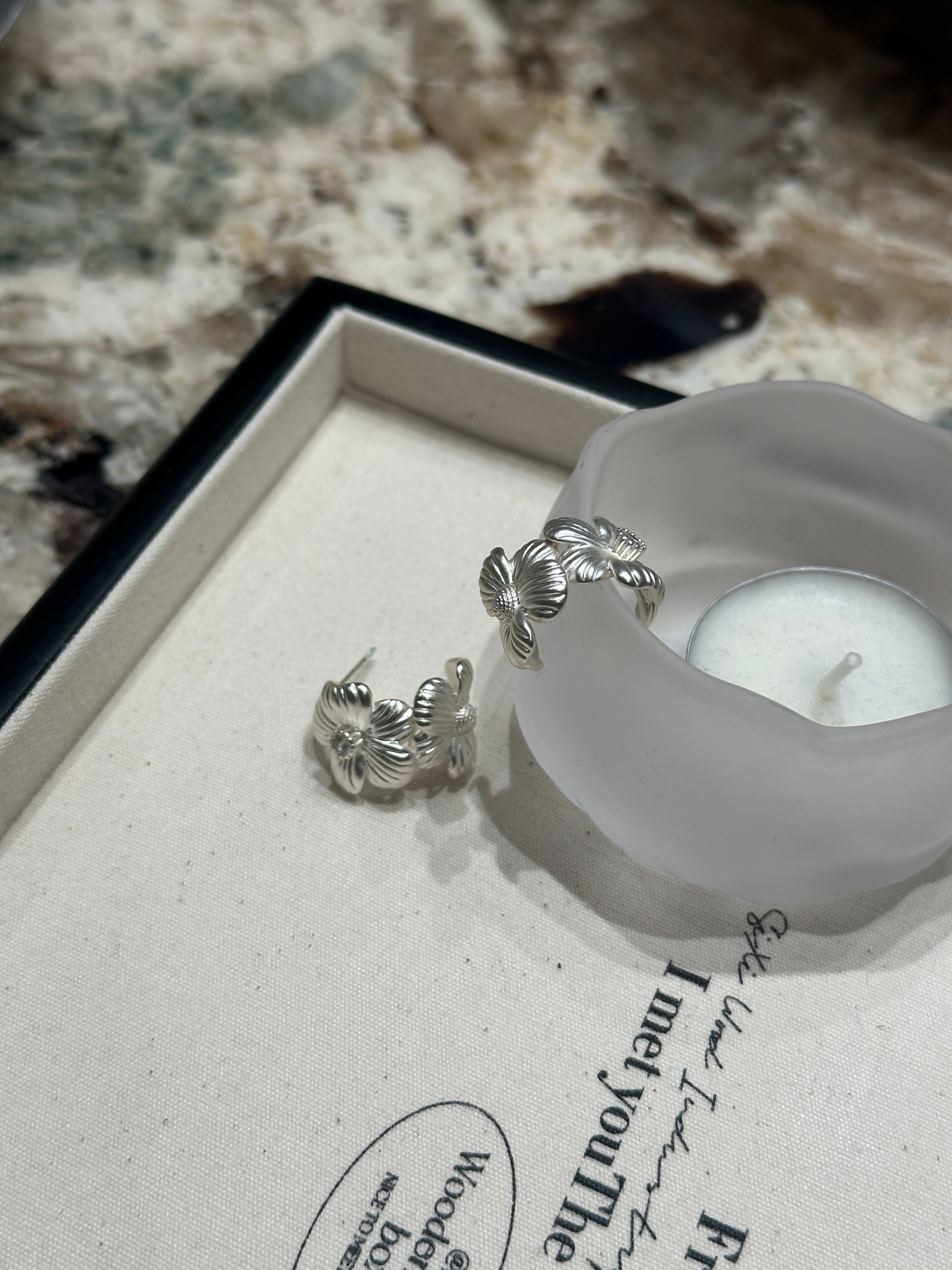 Silver Petal Bloom Hoop - Halfhalf Jewelry